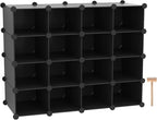 C&AHOME Plastic Shoe Rack,16-Cube Modular Shoes Storage Stand, Multifunction Closet Cabinet, Stackable Shoe Organizer Units for Bedroom Living Room Doorway, 36" L × 14.2" W × 28" H Black SRP15B