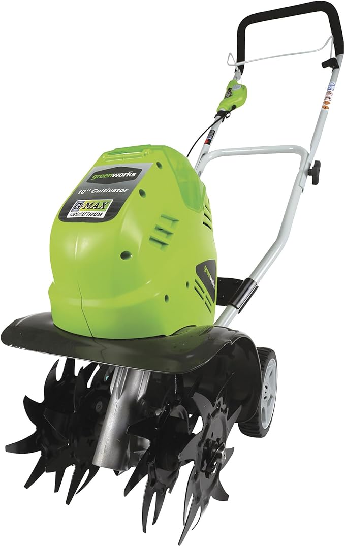 Greenworks 40V 10" Cordless Tiller / Cultivator, 4.0Ah Battery and Charger Included, Green