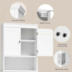 Gizoon Over the Toilet Storage Cabinet with Adjustable Shelf and Double Doors, Bathroom Space Saver Organizer Above Toilet with Open Shelf, Taller Wooden Free Standing Toilet Rack -White