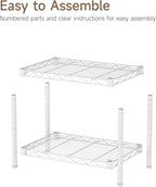 Golpart Small 2 Tier Shelves Storage Wire Shelving Unit Metal Shelf Adjustable Organizers Storage Shelving for Bathroom Laundry Room Kitchen Pantry12”D x 18”W x 12.2”H White