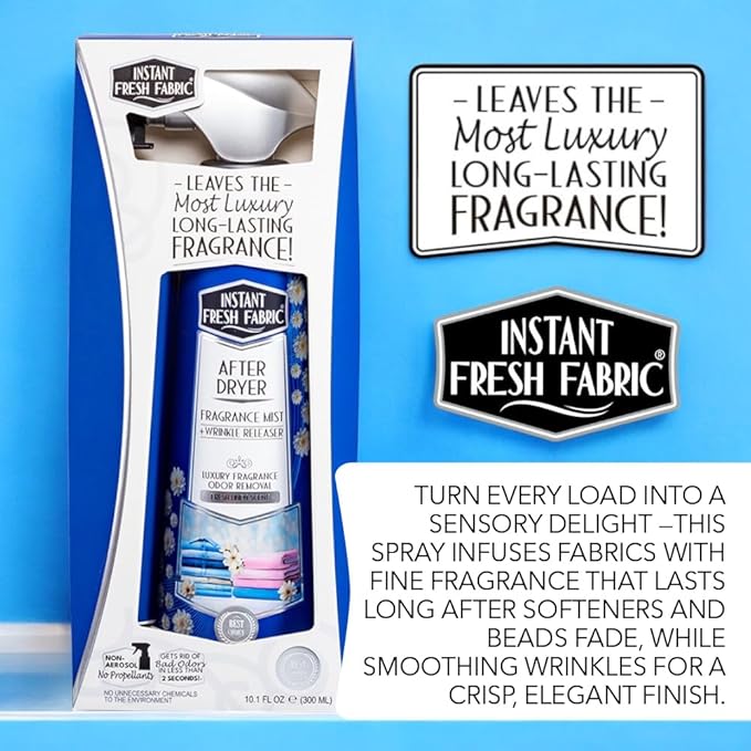 Advanced AFTER DRYER Fabric Spray Fragrance Mist, Fresh Fabric Wrinkle Release Spray Odor Remover - Laundry Scent Boosters for Home, Dorm, Anywhere - Fresh Linen Scent 10.1 Oz. - INSTANT FRESH FABRIC