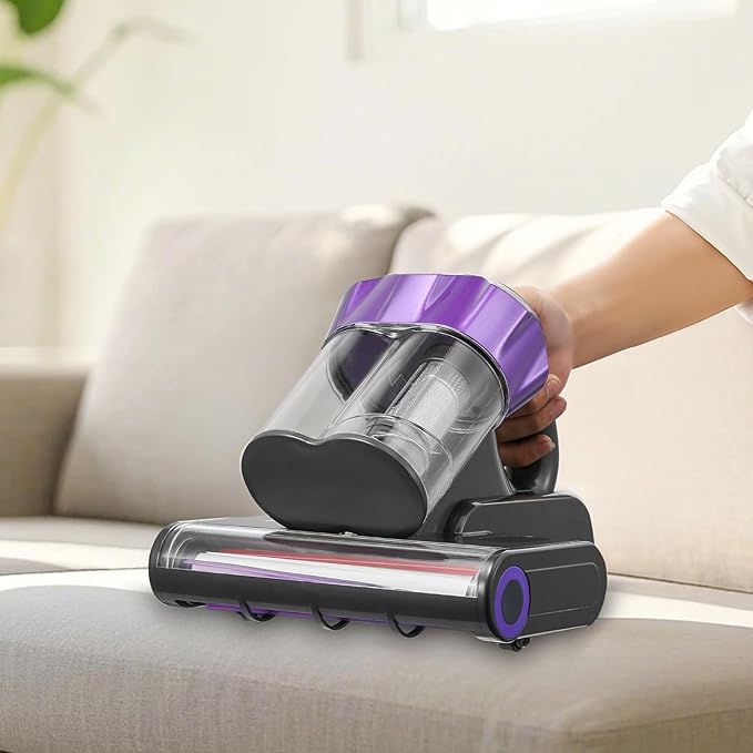 VEVOR Mattress Vacuum Cleaner, 550W Bed Vacuum Cleaner with 18Kpa Powerful Suction and Dual Dust Bin, HEPA Filter & Heating, Ultrasound Tech & Cleaning Lights, Handheld for Bed, Sofa, Corded, Gray