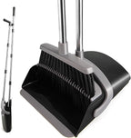 Broom and Dustpan Set, Long Handle Lightweight Dustpans with Broom Combo for Home, Indoor&Outdoor Sweeping for Home Room Kitchen Office Lobby (Charcoal)