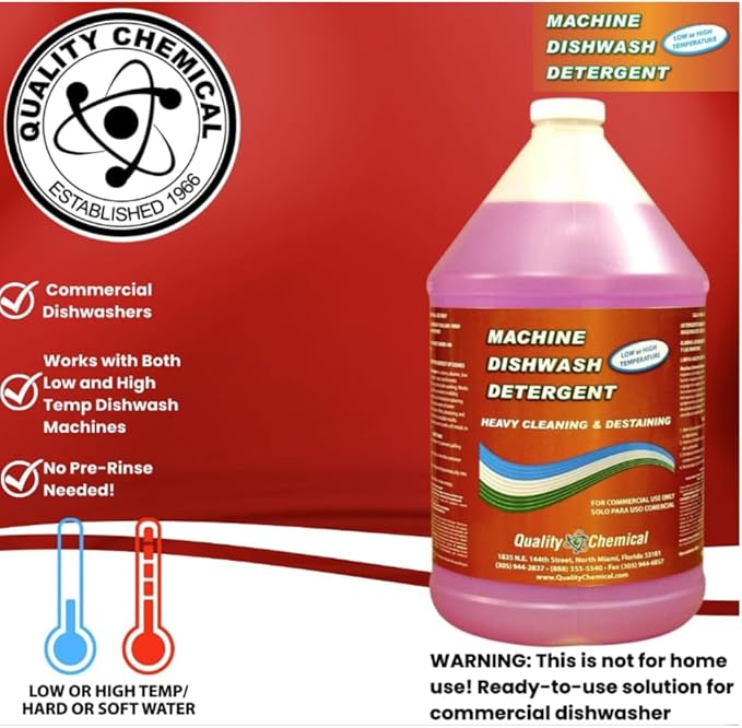 Quality Chemical Heavy Duty Liquid Alkaline Commercial Dishwasher Detergent (1 Gallon) - Rinse All/Commercial Industrial Grade Rinse Aid/Dishwasher Rinse Aid, heat and cool dry Finish (1 Gallon)