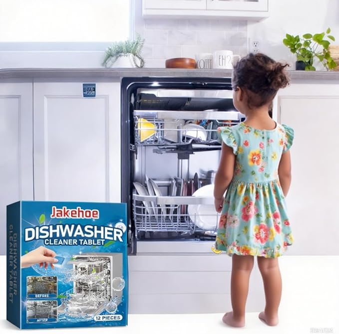 Dishwasher Cleaner and Deodorizer Tablets, 12 Pack Deep Cleaning Descaler for All Dishwasher Machines, Septic Safe, Lemon Scent, 12 Month Supply
