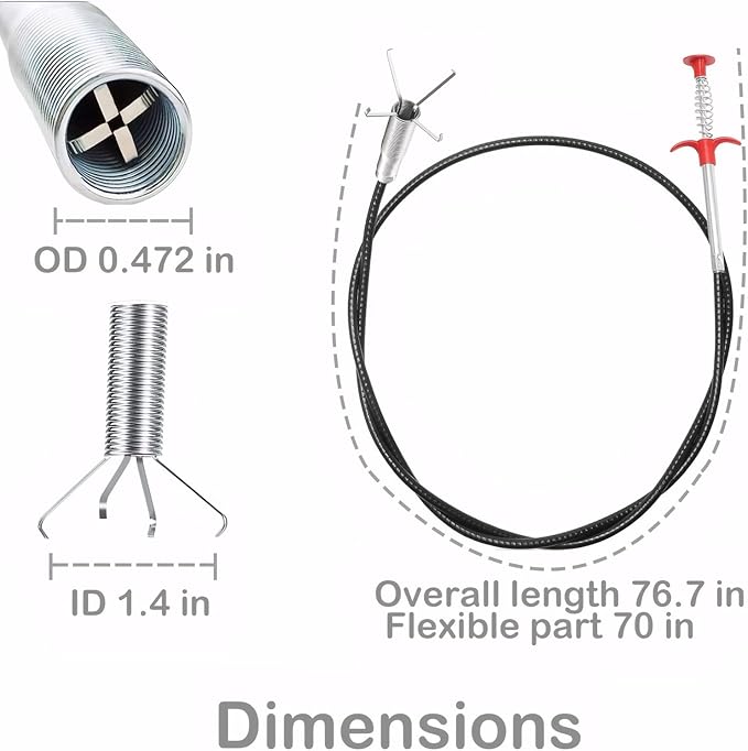 76.7 inch Flexible Claw Grabber Tool Cleaning Claw For Drains Snake Hair Drain Clog Remover Tool For Kitchen Sink, Bathtub, Toilet, Tight Spaces