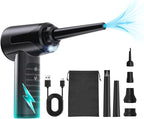 Electric Compressed Air Duster Air Can Duster for Computer Rechargable Air Blower for Car PC 100000RPM Mini Blower Cordless with Led Light Handheld Blower Keyboard Cleaner, Ink Black