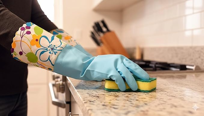 Household Gloves Latex-Free, 15" Long Cuff, Soft Lining, Adjustable Strap, Multi-Layer Protection, Flexible, Comfortable, Chemical-Resistant, Reusable for Cleaning, Dishwashing, 4 Pair Small