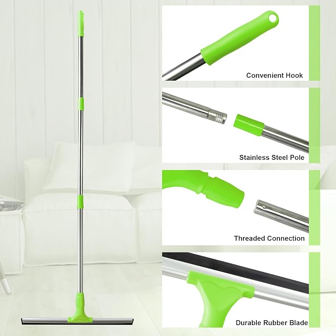 17.2"Professional Floor Scrubber Shower Squeegee,Double Flexible Rubber Silicone Broom with Long Stainless Steel Handle for Swimming Pool, Concrete Floors,Shower Tiles,Garages,Windows,Pet Hair Removal
