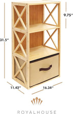 RoyalHouse 3-Tier Bamboo Storage Shelf with X-Design, Beige Fabric Drawer (3 Tier (11.42" D x 16.34" W x 31.5" H))