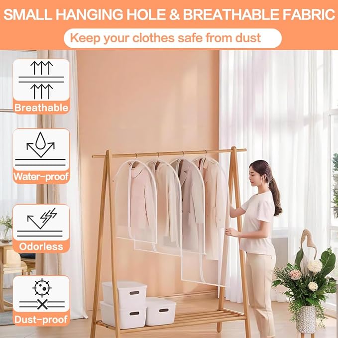 Clear Garment Bags for Hanging Clothes Travel (24'' x 54'' Set of 6) Clothes Storage Bags Closet Cover for Open Closet with Zipper for Suit, Sweaters Travel Laundry Wardrobe Closet Garment Dust Cover