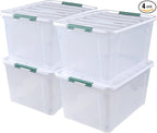 Begale 80 L Plastic Storage Bins with Lids, 4-Pack Clear Storage Box with Wheels