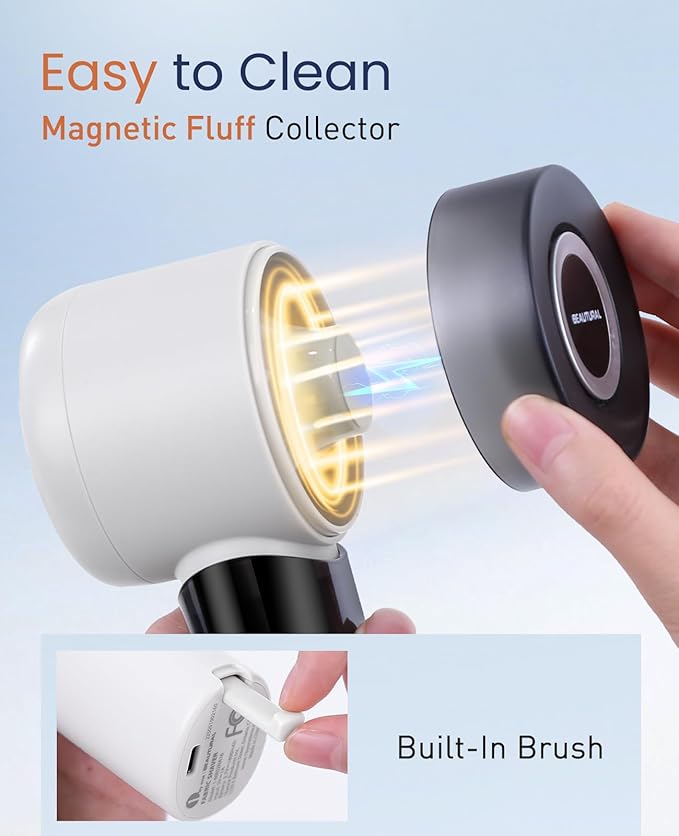 BEAUTURAL Fabric Shaver and Lint Remover, Rechargeable Electric Sweater Shaver with 3 Speeds, 6 Leaf Blades and LED Display, Portable Pilling Remover for Clothes, Furniture, Blankets