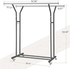 VICERII Clothing Rack, Heavy Duty Clothes Racks with Wheels and Bottom Shelf, 52.36’’ Metal Double Clothing Racks with Wheels, Wardrobe Rack for Hanging Clothes, Coats, Shirts, Skirts, Dresses, Black