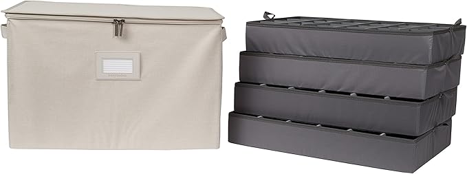 Covermates Keepsakes - Adjustable Zip-Top Storage Box - Configurable FlexGrid Compartments - Heavy Duty Polyester- Reinforced Handles - Stackable Design - Indoor Storage, Beige Heather