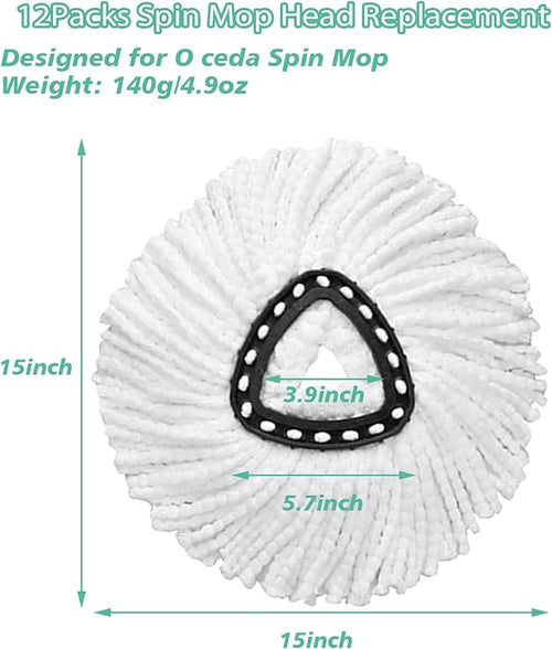 12 PCS Spin Mop Replacement Head,100% Microfiber Mop Refills Head Compatible with Triangle Spin Mop, 360 Degree Micro Spinning Mop Replace Head for Easy House Cleaning Floor Mopping…