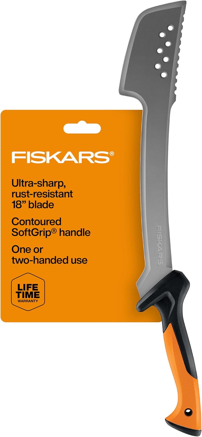 Fiskars Machete Knife, Machete For Cutting Trees, Heavy Duty, 18-Inch Bushcraft Axe Branch Cutter with Rust-Resistant and Low-Friction Blade Coating and Nylon Sheath