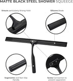 Matte Black Shower Squeegee for Glass Doors with Adhesive Hooks, Squeegee for Shower Glass, Cleaner Tool for Bathroom Household Window Mirror Tile Wall Car, 10 Inch Black