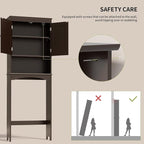 Gizoon Over the Toilet Storage Cabinet with Adjustable Shelf and Double Doors, Bathroom Space Saver Organizer Above Toilet with Open Shelf, Taller Wooden Free Standing Toilet Rack -Espresso
