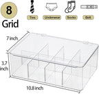 ZEXALOR Clear Tea Bag Organizer, Dresser Organizers Drawer Organzier Storage Container with Removable Dividers, Plastic Storage Bin with Lid, Organizer for Scarves Ties Bras