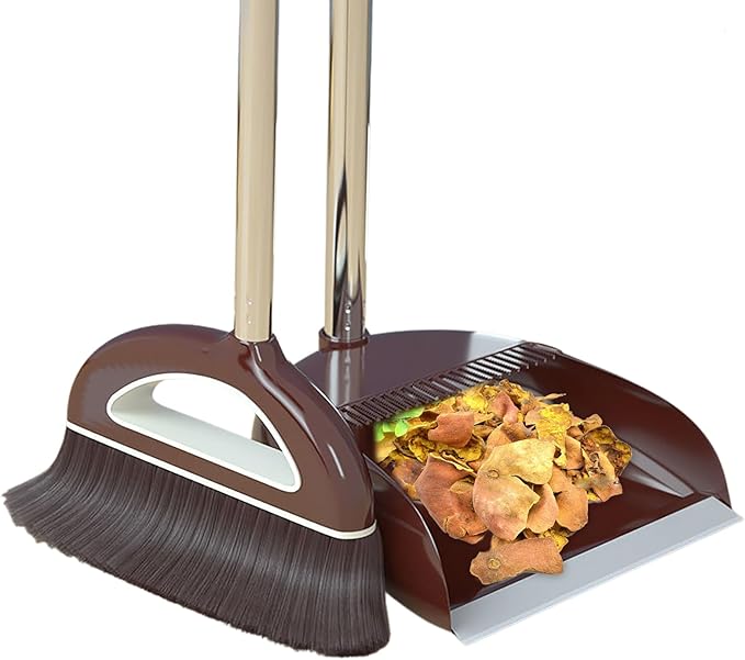 Long Handled Broom and Dustpan Set, 88cm Indoor Broom with Dustpan Combo Set, Durable & Versatile, Long Handle with Upright Stand for Home, Office, School Accessory for Kitchen, Dorms, Bathroom