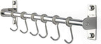 Sliding Hooks, Wall Mounted Rail, Stainless Steel Utensil Holder and Pot Lid Rack for Kitchen Tools, Towel, Pot Pan, Loofah, Spoon - Polished Finish, 6 Hooks