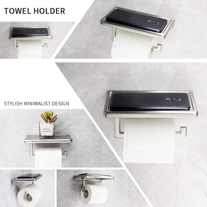 Toilet Paper Holder for Bathroom Solid ZINC Alloy Material and Superior Hotel Style Tissue Roll Holder with Cell Phone Storage Nickel Finish D500091BN