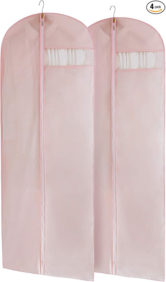 MARMINS Pink Dress Bags for Gowns Long, 65'' Long Dress Clear Garment Bag(Set of 2, 23.3'' X 65'')