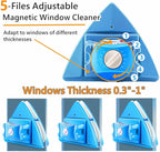 Double-Sided Window Cleaner Glass Wiper Magnetic Cleaning Tools, 5-Gears Adjustable Magnetic Glider Washing Brush Tools, for High-Rise Double Thick Glazed Windows Thickness 0.3"-1" (Blue)