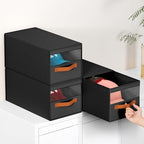 DIMJ Closet Organizers and Storage - Fabric Bins with Drawers for Closet Foldable Clothes Organizers with Clear Window, Stackable Storage Drawers Units for Hat, 4-Pack, Black