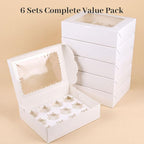 VGOODALL 6PCS White Cupcake Containers, 12 Count with Window Boxes Holding 72 Pastry Box for Birthday Holiday Party Bakery Supplies