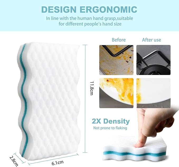 BINI'S Magic Sponge Eraser, Extra Durable, Multi Purpose Cleaner, Shoe, Bathroom, Shower, and Car Window and Windshield Cleaner, Cleaning Pads, 6 Count