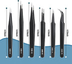 6 Pcs Precision Tweezers Set, Premium Anti-Static Stainless Steel Tweezer, ESD Curved of Tweezers for Electronics, Craft, Laboratory Work, Jewelry-Making, etc