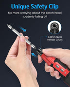 AMIR Cordless Screwdriver, Rechargeable Electric Screwdriver Sets, Portable Automatic Home Repair Tool Kit with USB Cable and LED Lights, Red