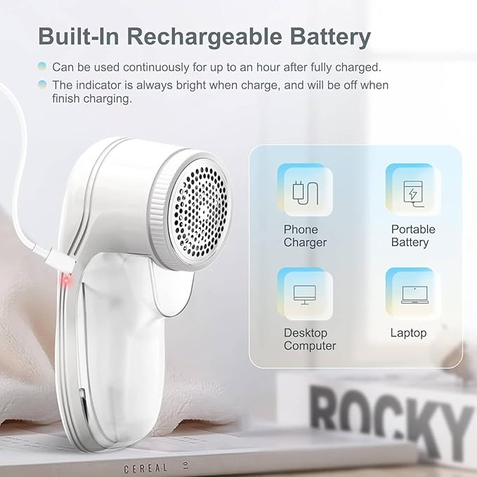 Fabric Shaver Lint Shaver, Lint Remover for Clothes, Electric Lint Remover Rechargeable Sweater Defuzzer Pill Remover with 3 Replaceable Blades, Suitable for Clothes, Jumpers, Furniture, Wool