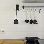 PRETYZOOM Wall Mounted Rotating Kitchen Utensil Hooks Rack, Black 6-Hook Organizer for Cooking Utensils, Space-Saving Hanging Holder for Kitchen and Bathroom Storage