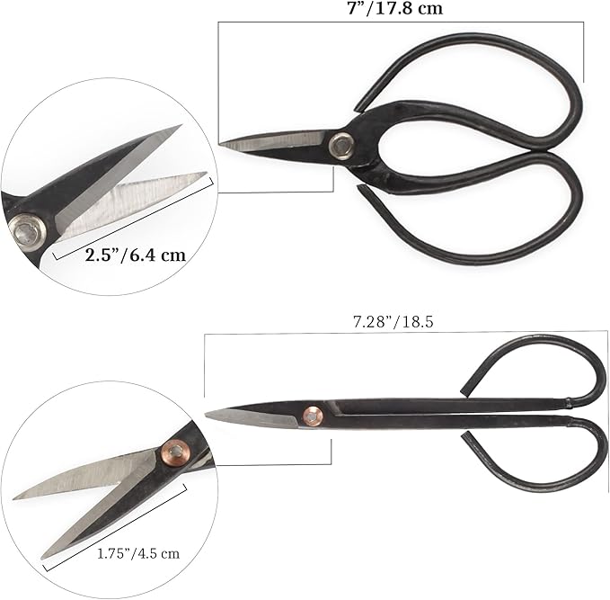 BambooMN Bonsai Basics Set - 7.2" Trimming Shears & 7" Heavy Duty Butterfly Shear - 10 Sets