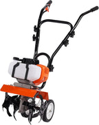 VEVOR Tiller Cultivator Gas Powered, 43CC 2-Stroke Garden Cultivator, Tiller with 4 Steel Adjustable Front Tines for Lawn, Garden and Field Soil Cultivation