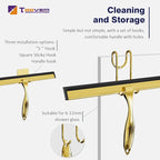TOOVEM 12 Inch Shower Squeegee for Glass Doors, Window, Bathroom, Car Windshield, Shower Cleaning Tools with S Hook, Square Sticky Hook（Gold）