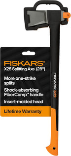 Fiskars X25 Splitting Axe, 28" Wood Splitting Axe for Medium to Large Size Logs with Shock Absorbing Handle and Sheath, Split Firewood, Forged Steel Blade, Bushcraft Gear and Camping Hatchet