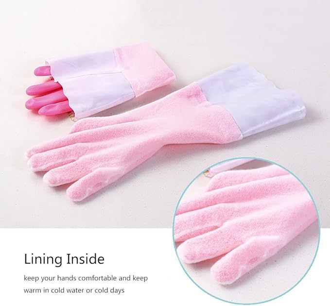 Household Gloves Latex-Free, 15" Long Cuff, Soft Lining, Adjustable Strap, Multi-Layer Protection, Flexible, Comfortable, Chemical-Resistant, Reusable for Cleaning, Dishwashing, 4 Pair Small