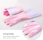 Household Gloves Latex-Free, 15" Long Cuff, Soft Lining, Adjustable Strap, Multi-Layer Protection, Flexible, Comfortable, Chemical-Resistant, Reusable for Cleaning, Dishwashing, 4 Pair Medium