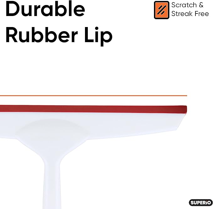 Superio Rubber Squeegee, 2 Pack, Streak Free All Purpose Window Squeegee, Comfort Grip Handle and Hanging Hook (Red, 10 Inch- 2 Pack)