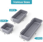 6 PCS Drawer Organizer Set, 3 Size Makeup Drawer Divider Organizer With Non-Slip Pads, Interlocking Plastic Storage Bins for Office,Jewelry Vanity,Gadgets, Bathroom,Kitchen, Grey