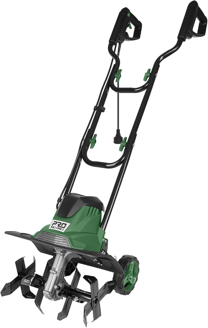 Prostormer 14 Inch Corded Electric Tiller Cultivator, 10Amp Motor with 4 Steel Tines, Corded Garden Tiller for Soil Cultivation, Lawn, and Yard Care
