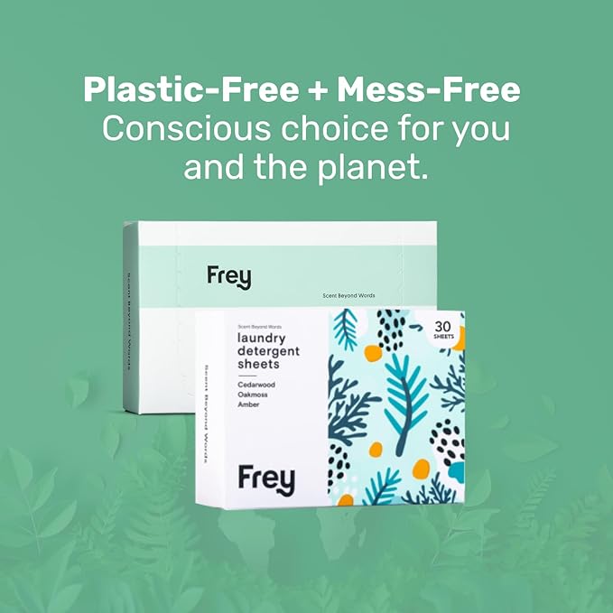 FREY Laundry Detergent & Dryer Sheets Bundle | 60 Count | Plastic Free | Liquidless Full Wash Solution | Soft Fresh Clothes (Cedar Grove)