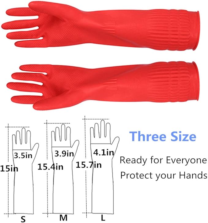 Rubber Cleaning Gloves Kitchen Dishwashing Glove 6-Pairs,Waterproof Reuseable.(Large)