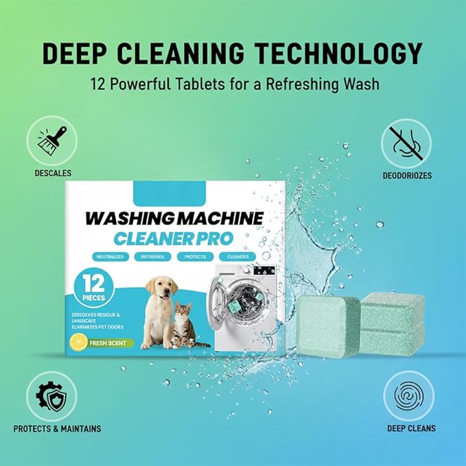 RAINPOT Washing Machine Cleaner for Washing Machines, Universal Compatible with Front Loader & Top Loader, Effective Odor Eliminator, Septic-Safe, 12 Tablets (48 PCS)