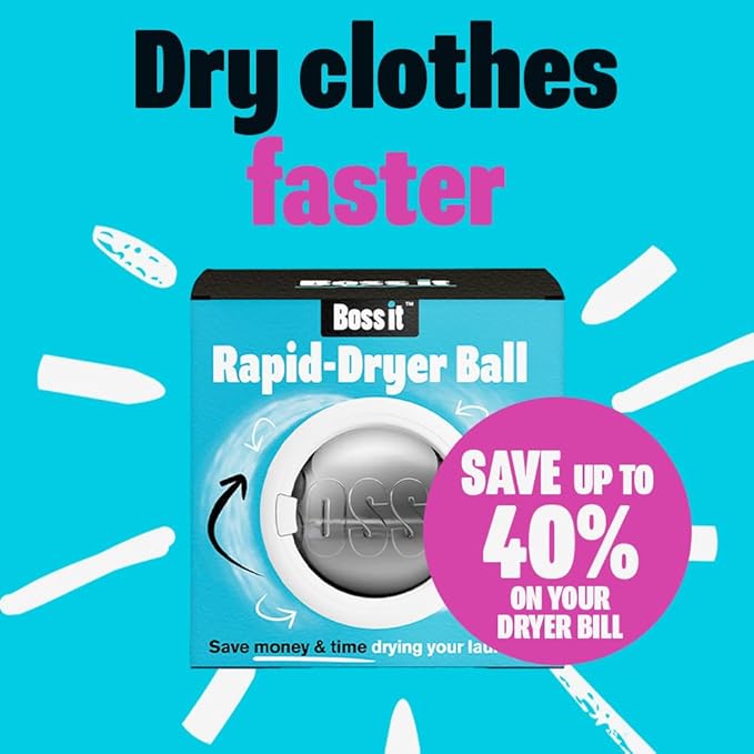 Boss It Rapid Reusable Dryer Ball, Fabric Softener Ball Alternative to Plastic/Wool Dryer Balls, Reduces Clothing Wrinkles & Saves Drying Time, Ultra Reflective & Lightweight Technology Laundry Balls