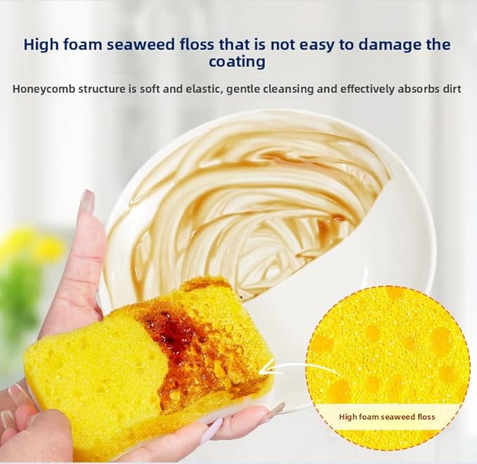 Ampang Wave-Shaped Scrub Sponges for Kitchen Cleaning - Nano Sponge & High-Foam Seaweed Cotton, Non-Scratch, Dishwasher Safe, Ideal for Washing Dishes & Daily Household Tasks (5, Yellow)